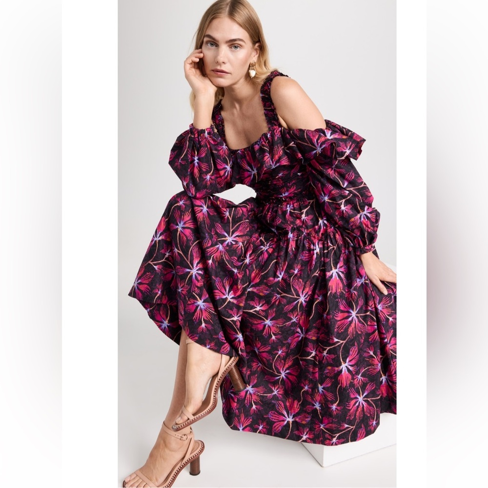 Ulla Johnson Caprice Floral Cotton Midi Dress, Color Zinnia, Size 2, NWT